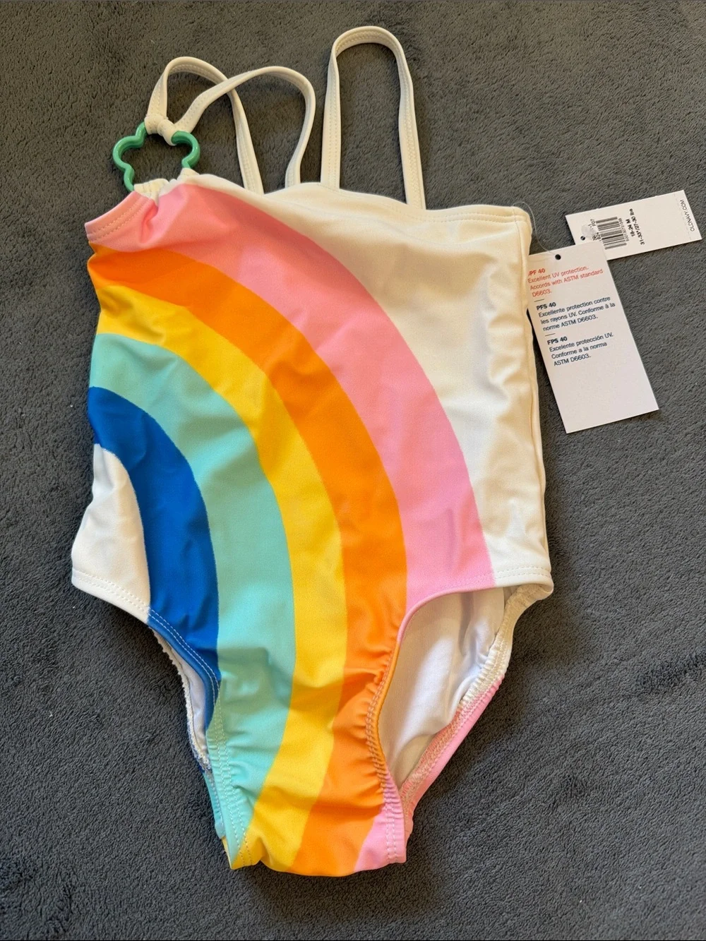 Old Navy White Kids One-Piece Swimsuit with Rainbow Stripes